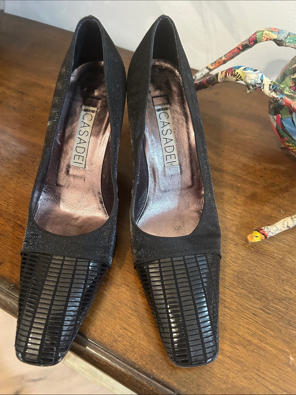 Casadei Black Textured-Toe Women's Pumps